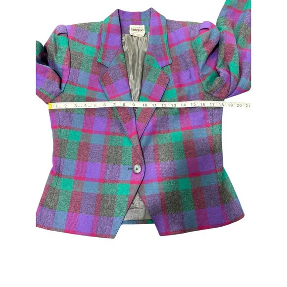 Country Suburbans Womens Wool Plaid Blazer Vintage 80s 90s Purple Green Size 8 - Picture 5 of 6